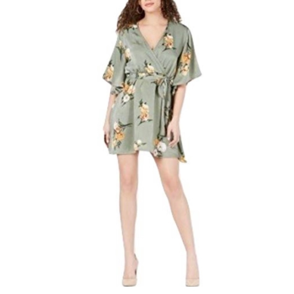PROJECT 28 NYC Printed Belted A-Line Dress Olive Floral Print Small